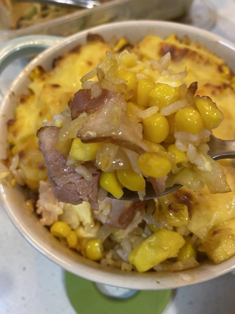奶酪火腿虾仁焗饭       （空气炸锅版）