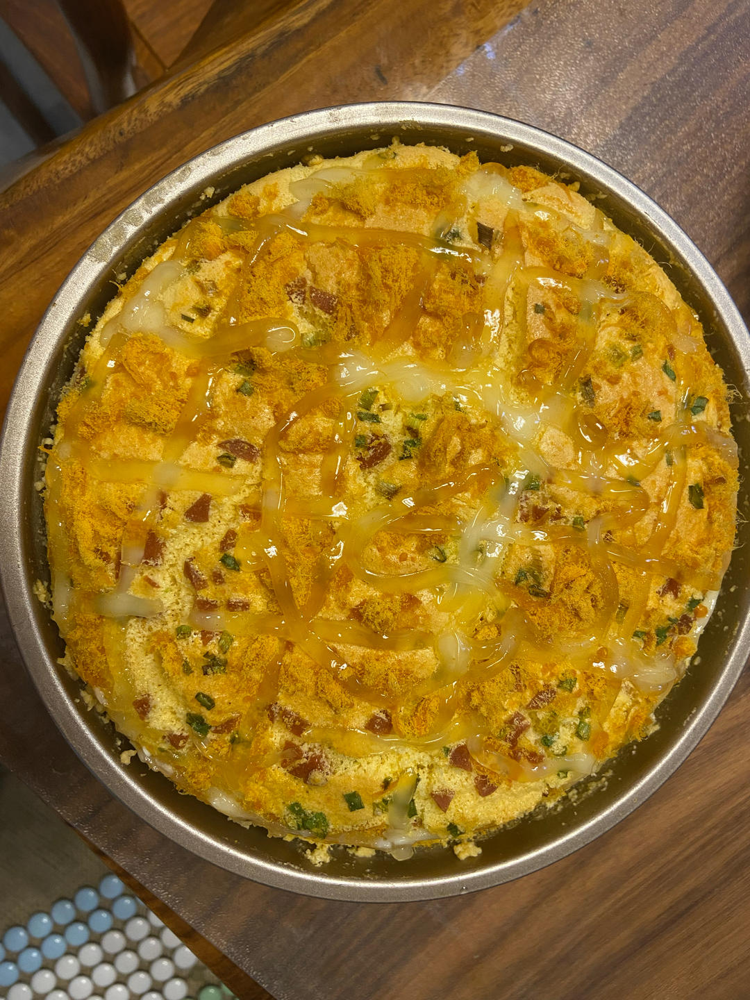 爆浆葱花火腿肉松蛋糕