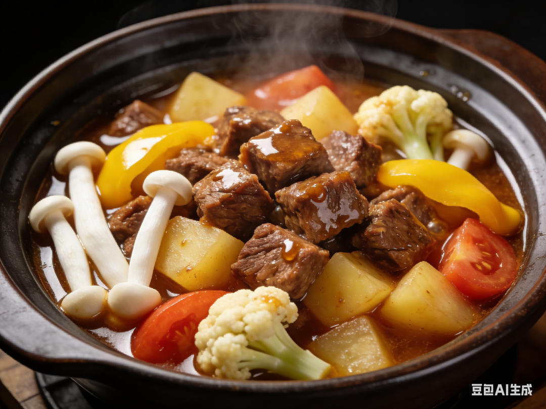 土豆牛肉西红柿花菜白玉菇盖浇饭