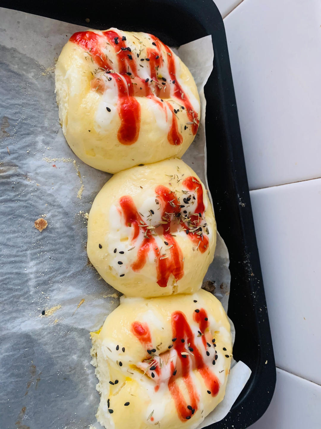 🍕快手简单｜一次发酵｜可可爱爱火腿披萨小面包｜学生早餐