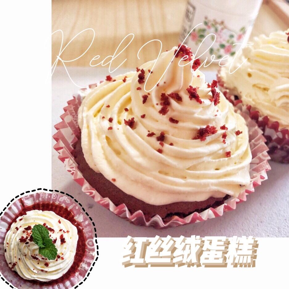 传统红丝绒杯子蛋糕（极软无泡打粉）Red velvet cupcake