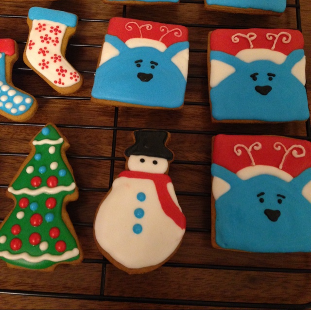 圣诞卡通糖霜饼干--圣诞老人和麋鹿