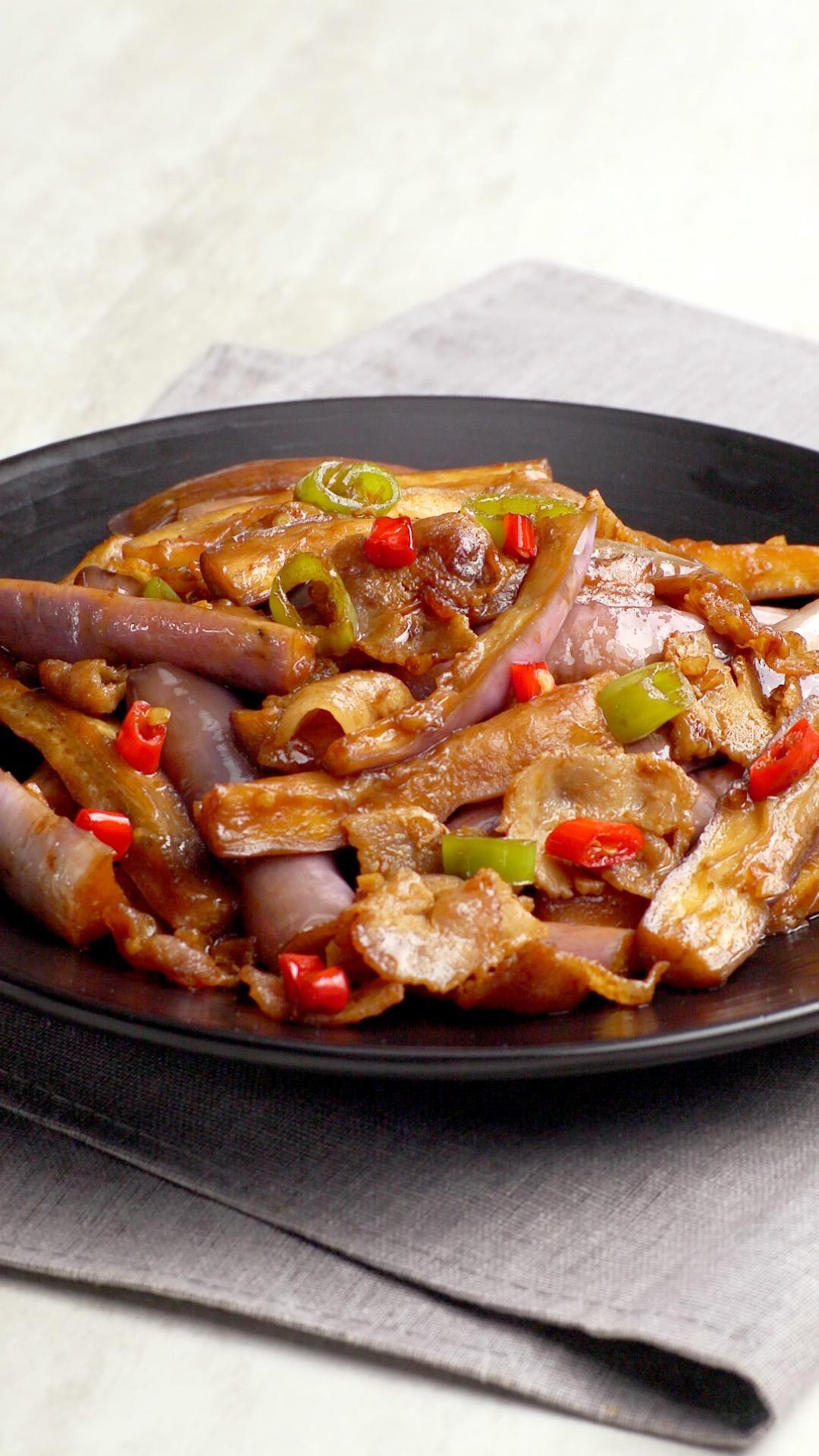 五花肉辣炒茄子的做法