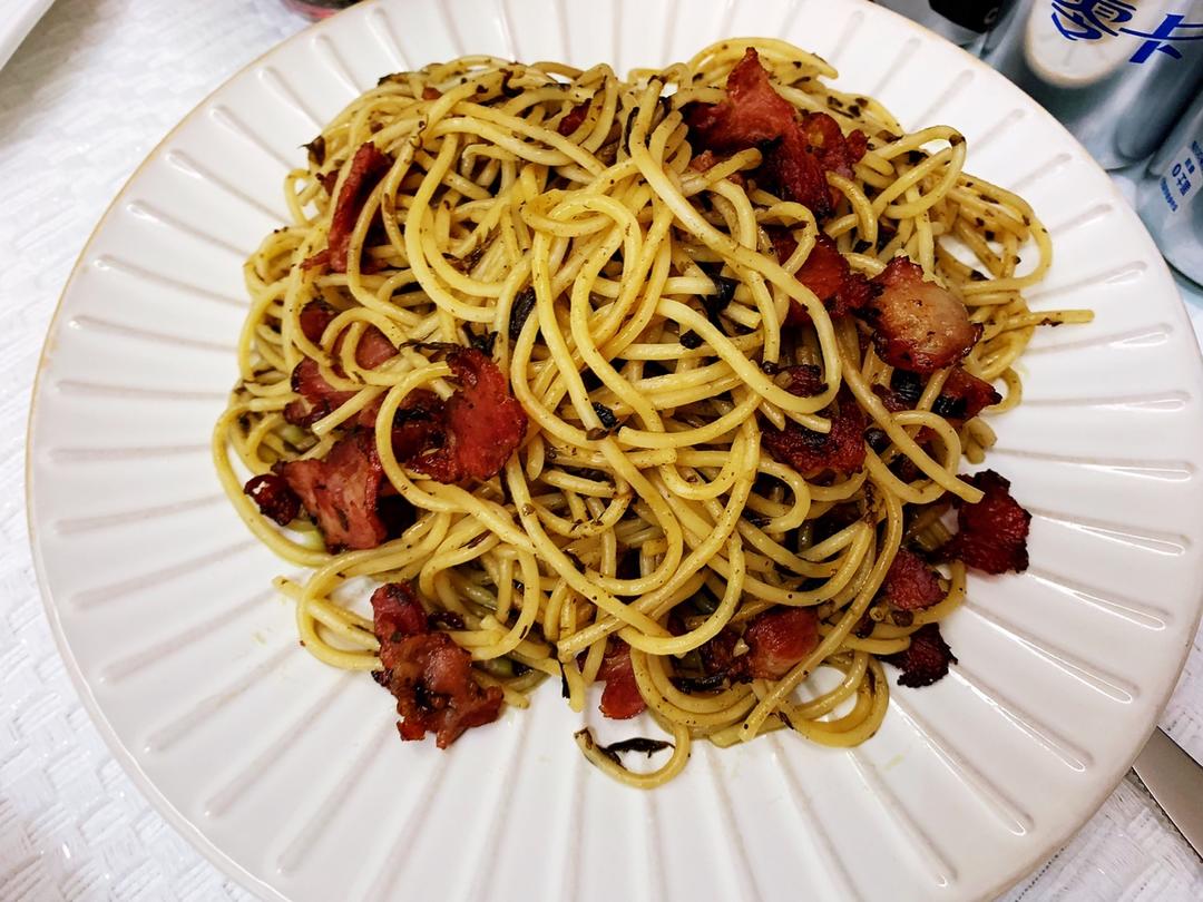 可能是最好吃系列--橄榄菜培根意面