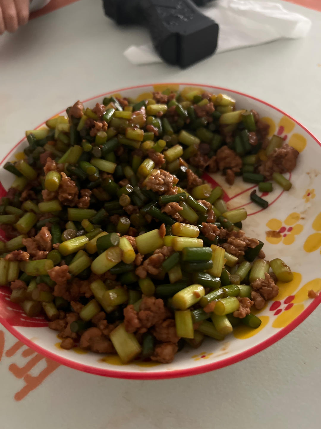 蒜苔炒肉末，三碗米饭都不够吃