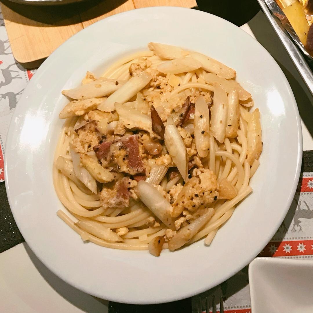 培根芦笋鸡蛋意面