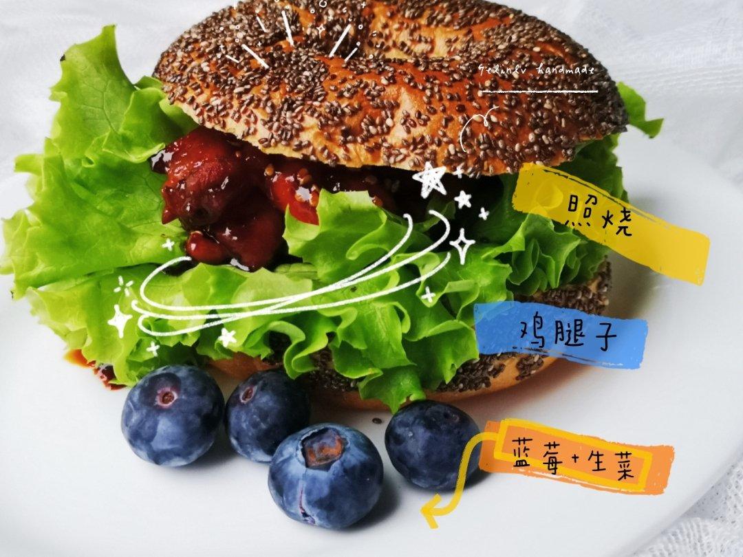 烧鸡腿子贝果三明治