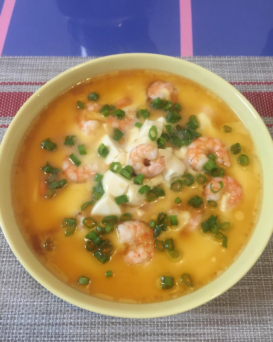 虾仁豆腐蒸水蛋