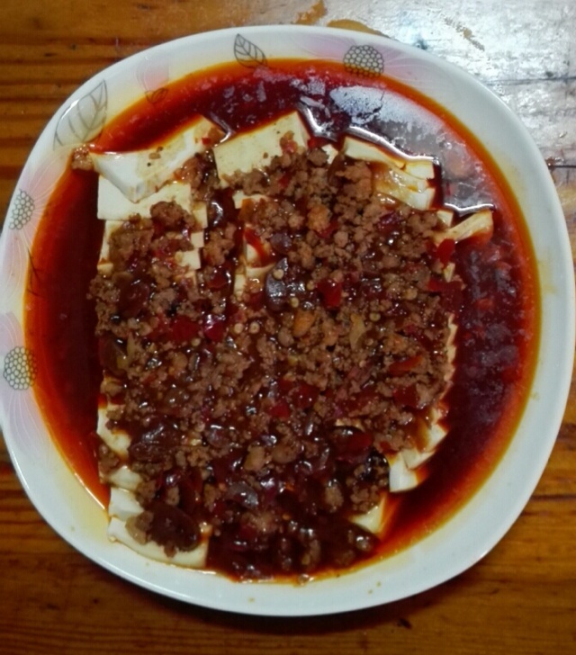 香辣肉末蒸豆腐