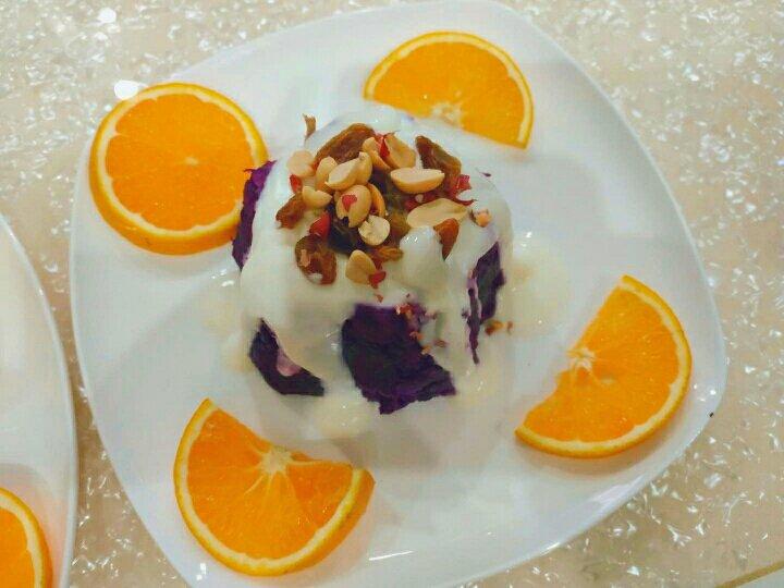 【酸奶果仁紫薯泥】简易甜点 瘦身健胃