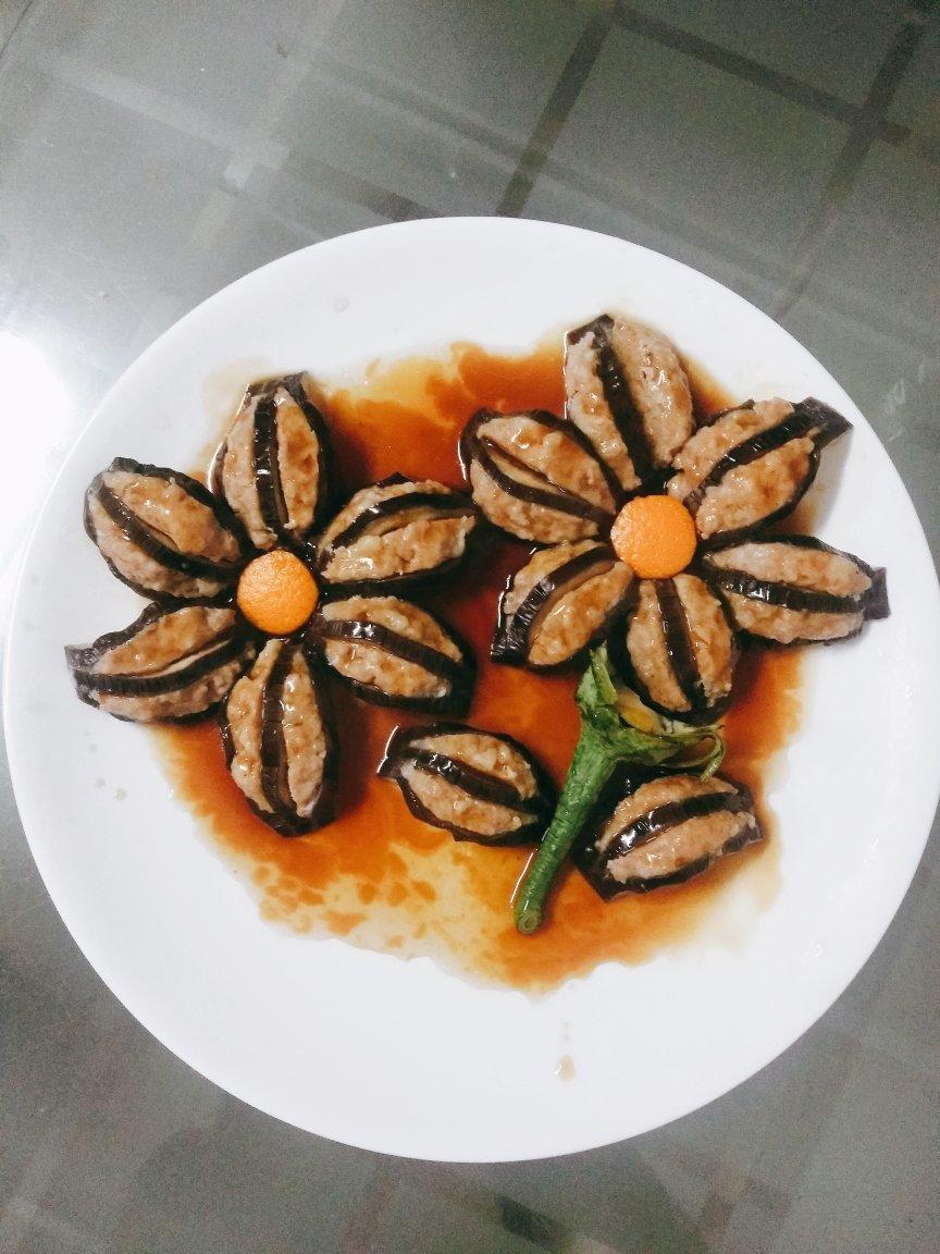 菜～茄子百合花茄子买的太粗了花朵太大12英寸的西餐盘蒸锅里面放不下