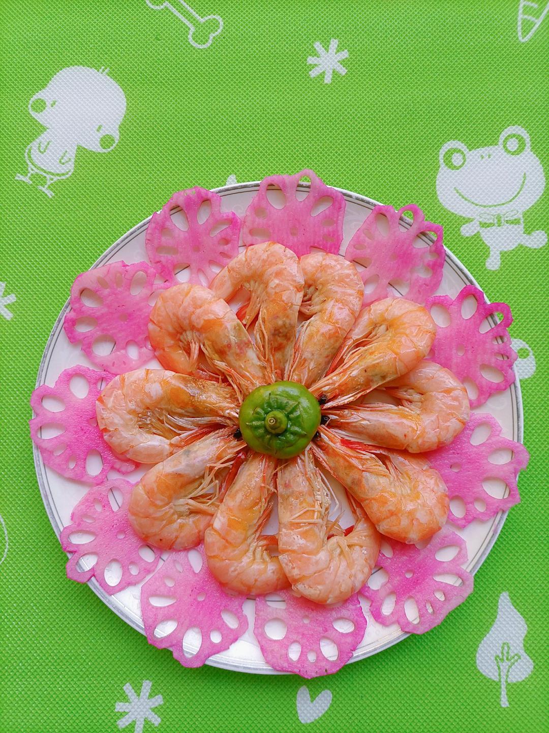 花式摆盘的鲜甜白灼虾的全部作品