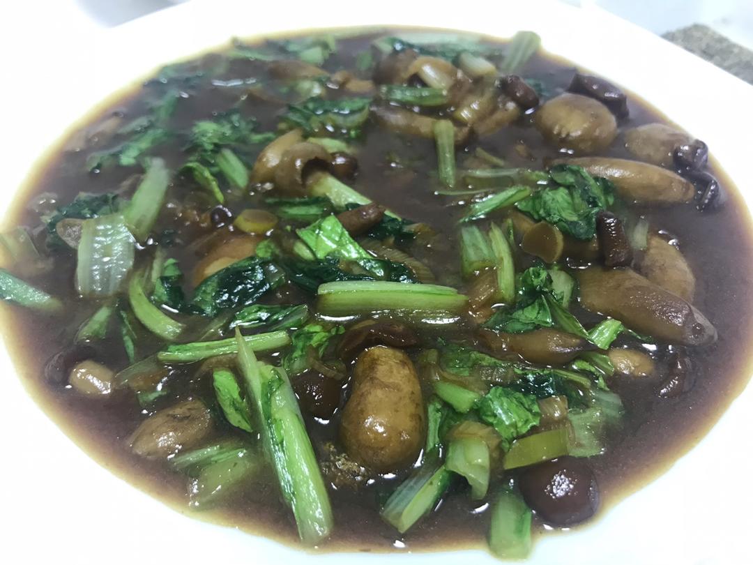 肉炒小白菜滑子蘑