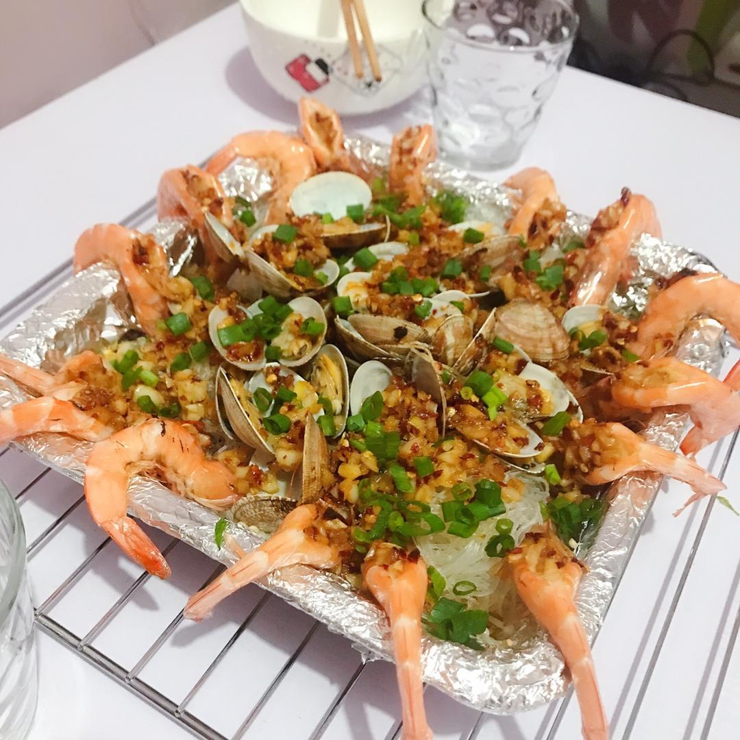 蒜蓉粉丝烤花蛤虾（烤箱版）
