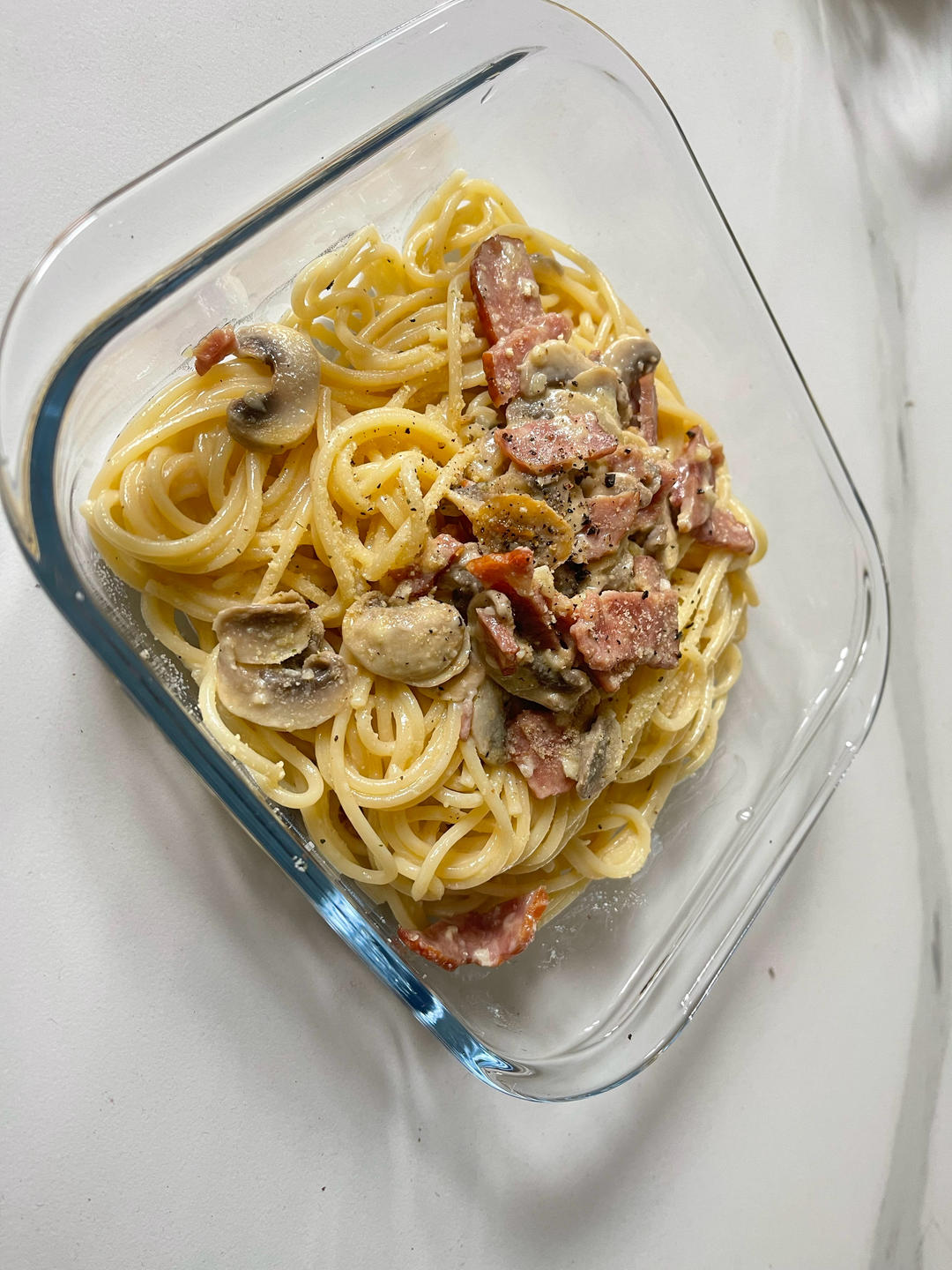 简单快手的奶油蘑菇培根意面