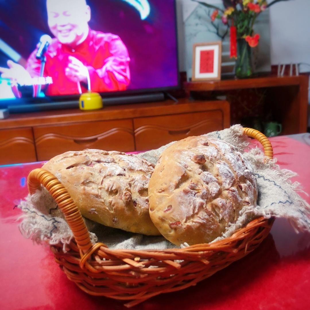 家庭版烤箱制作红酒蔓越莓核桃软欧包