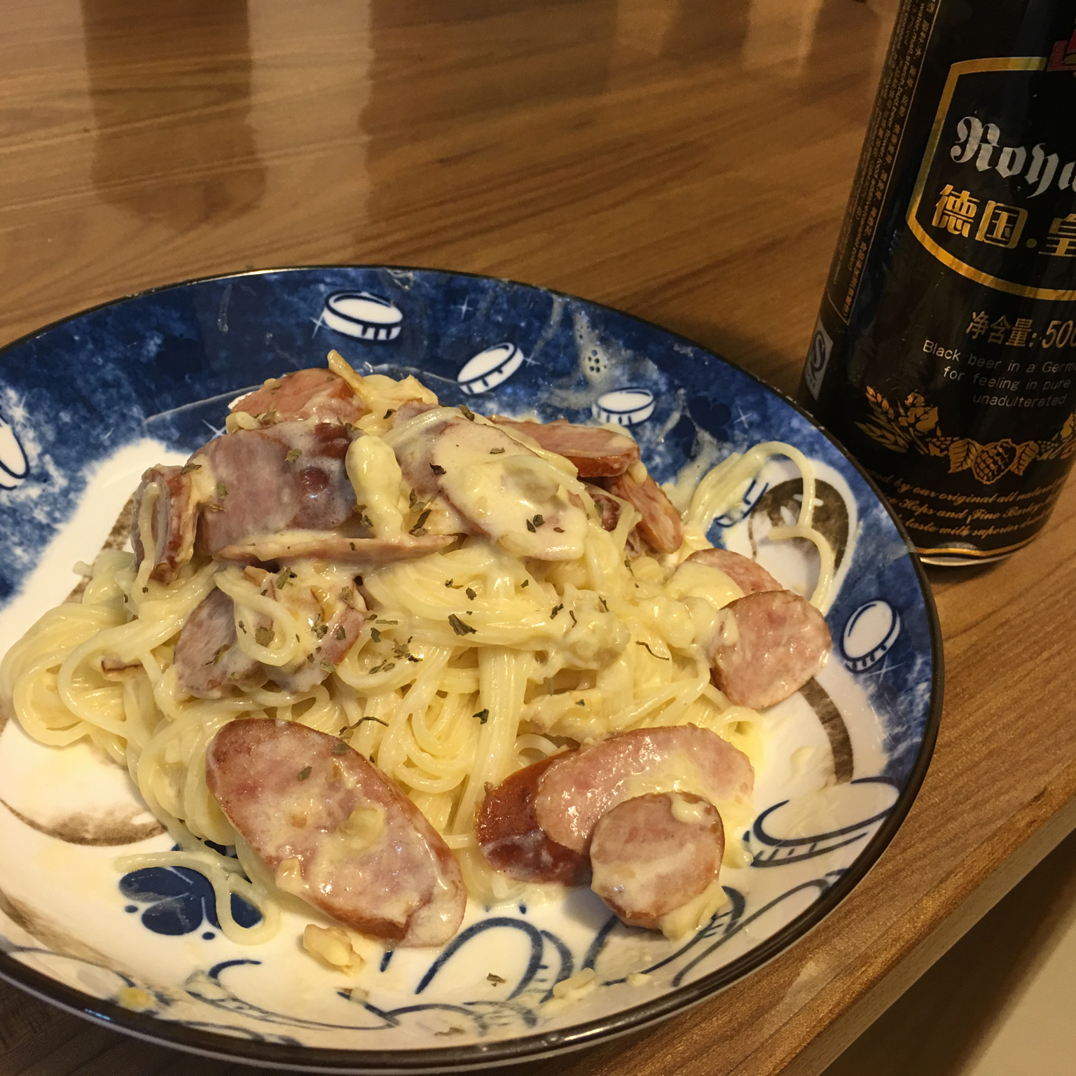 白蘑菇奶油培根意面