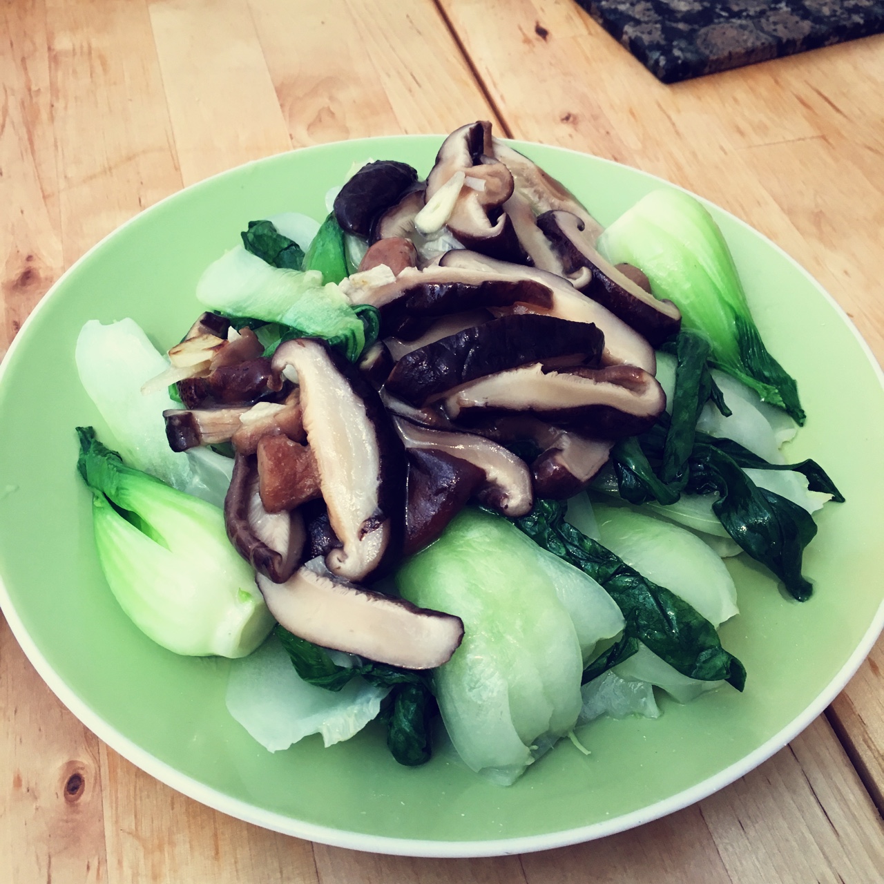 老丁的私房菜-香菇炒油菜