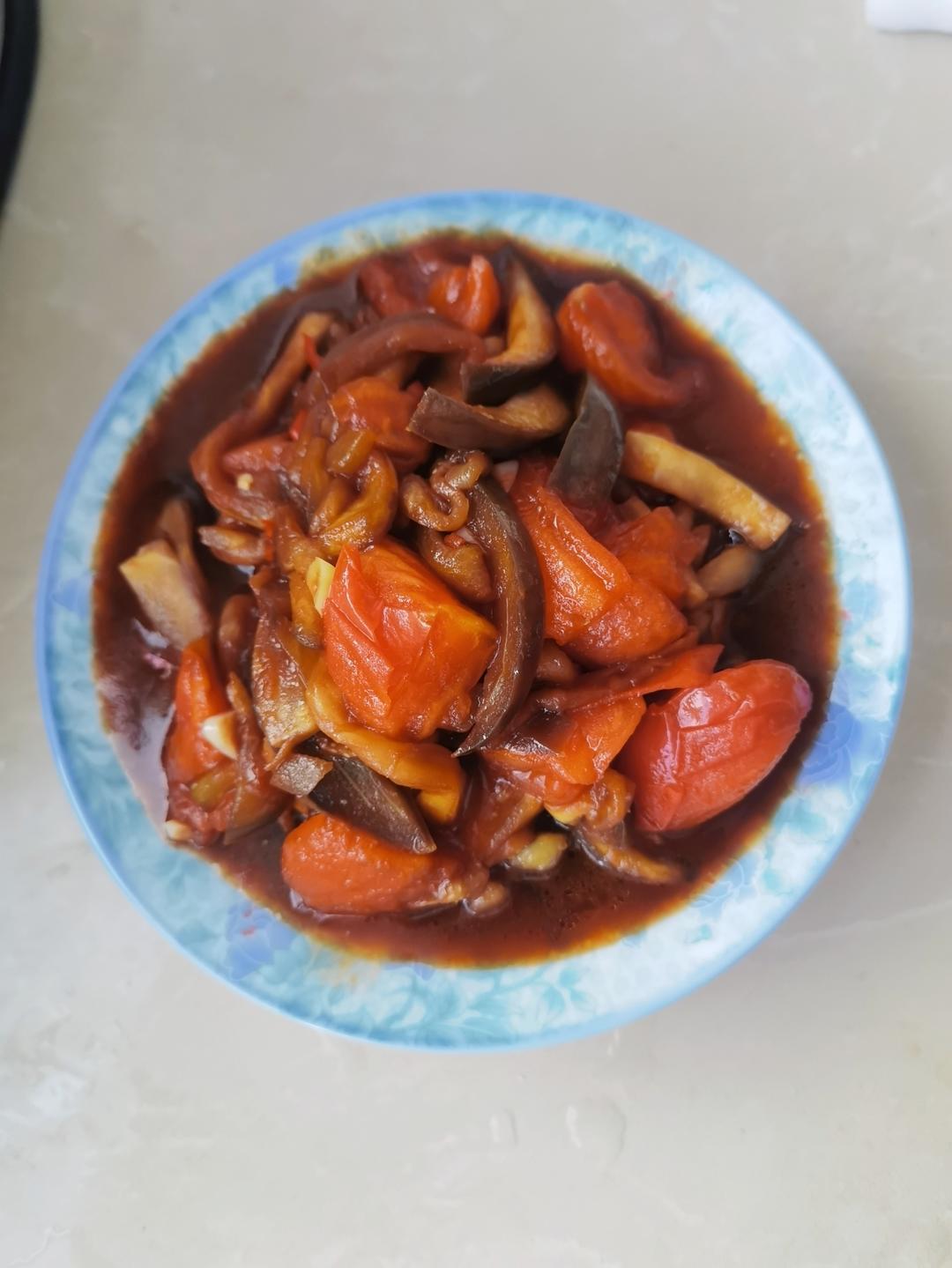 5分钟快手下饭菜#番茄炒茄子🍅番茄家族