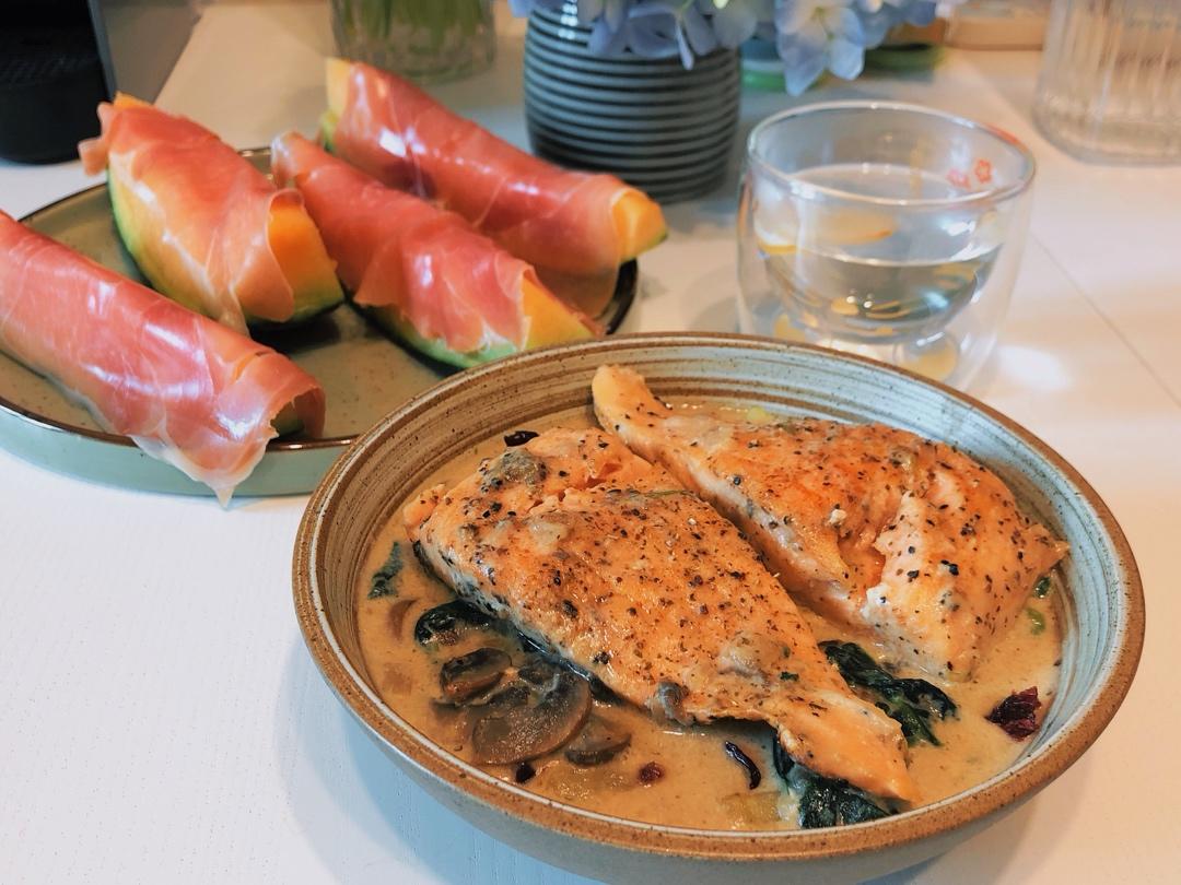 Brunch&一人食｜低卡版奶油菠菜三文鱼｜Creamy Salmon✨