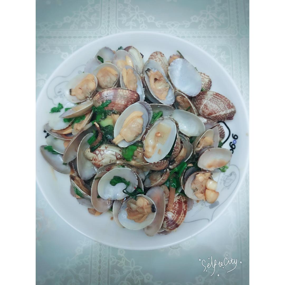 葱炒花蛤