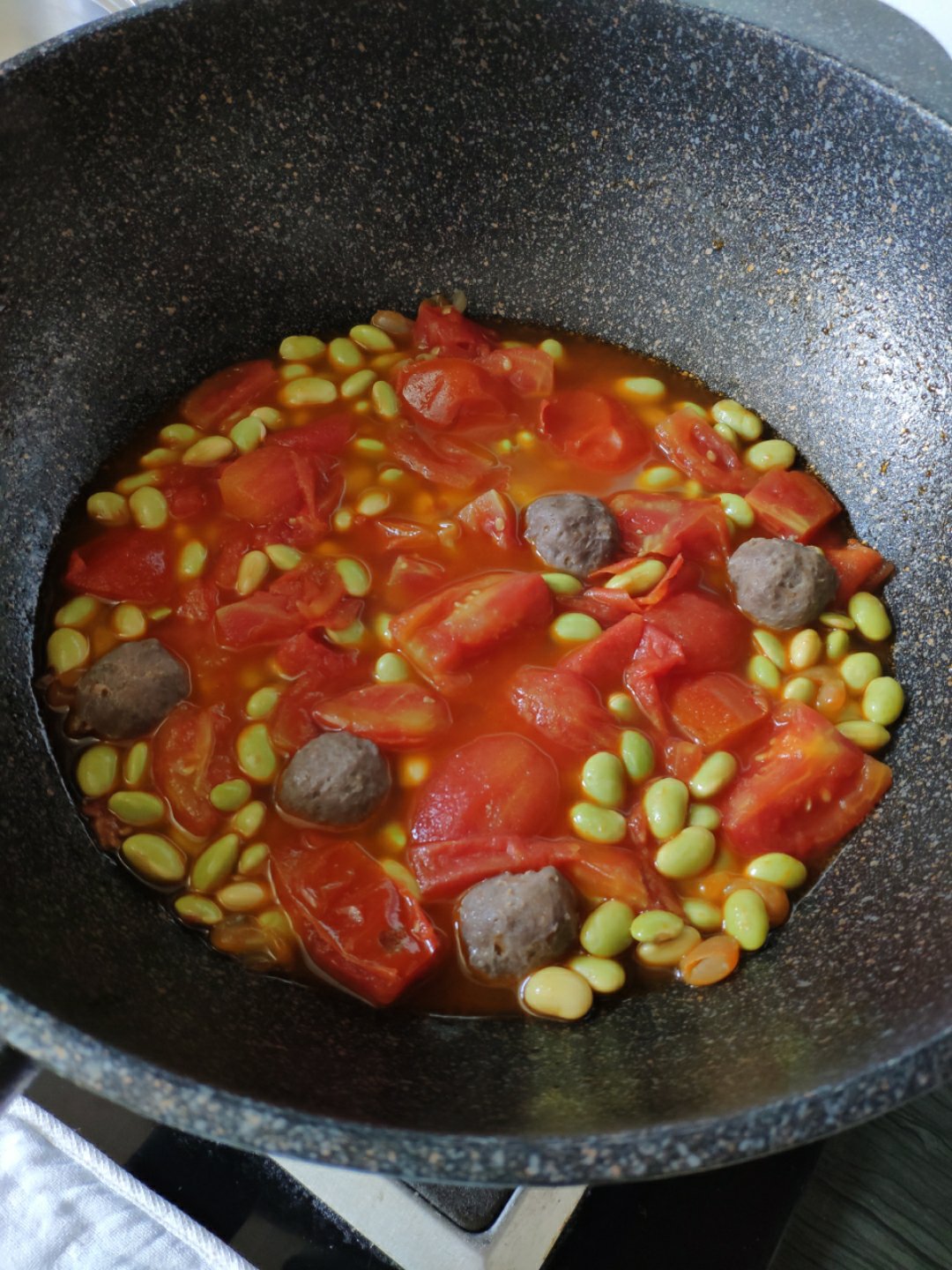 肉末番茄烧毛豆