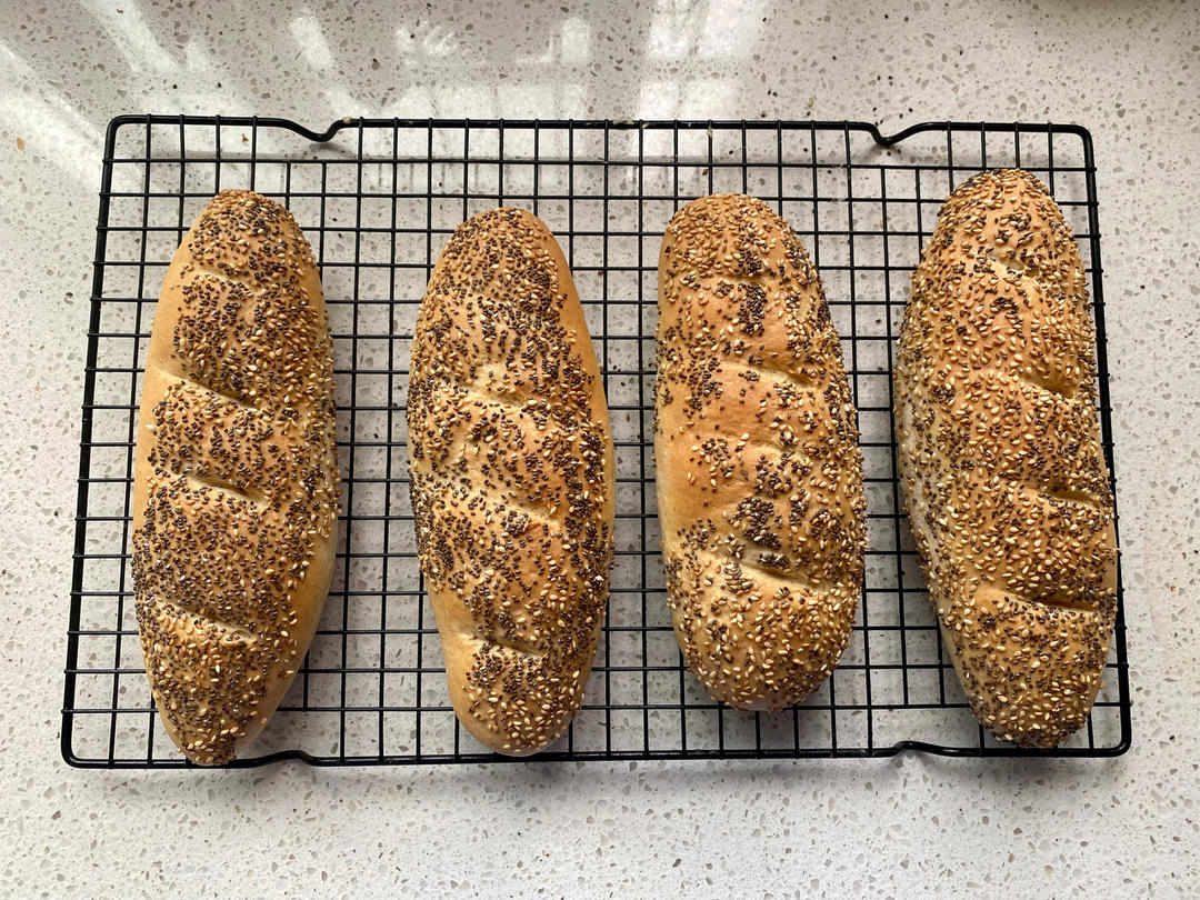 少油低糖｜全麦奇亚籽芝麻餐包｜复刻星巴克帕斯雀三明治面包胚，可做汉堡胚、热狗、三明治