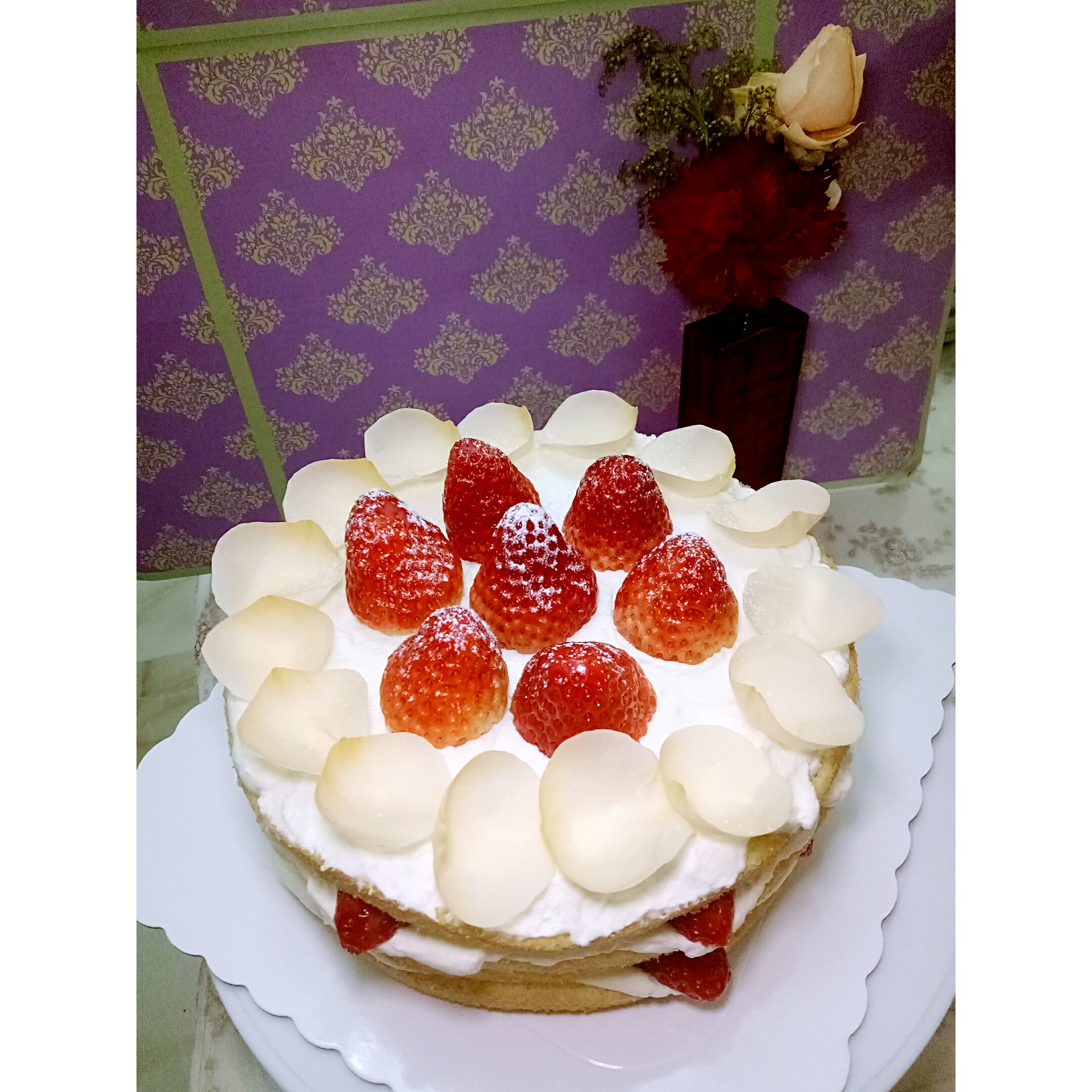 草莓玫瑰裸蛋糕（图文+视频）