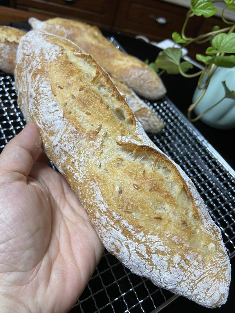 鲁邦种亚麻籽法棍-直接法（超香！干吃都可以吃一根！）