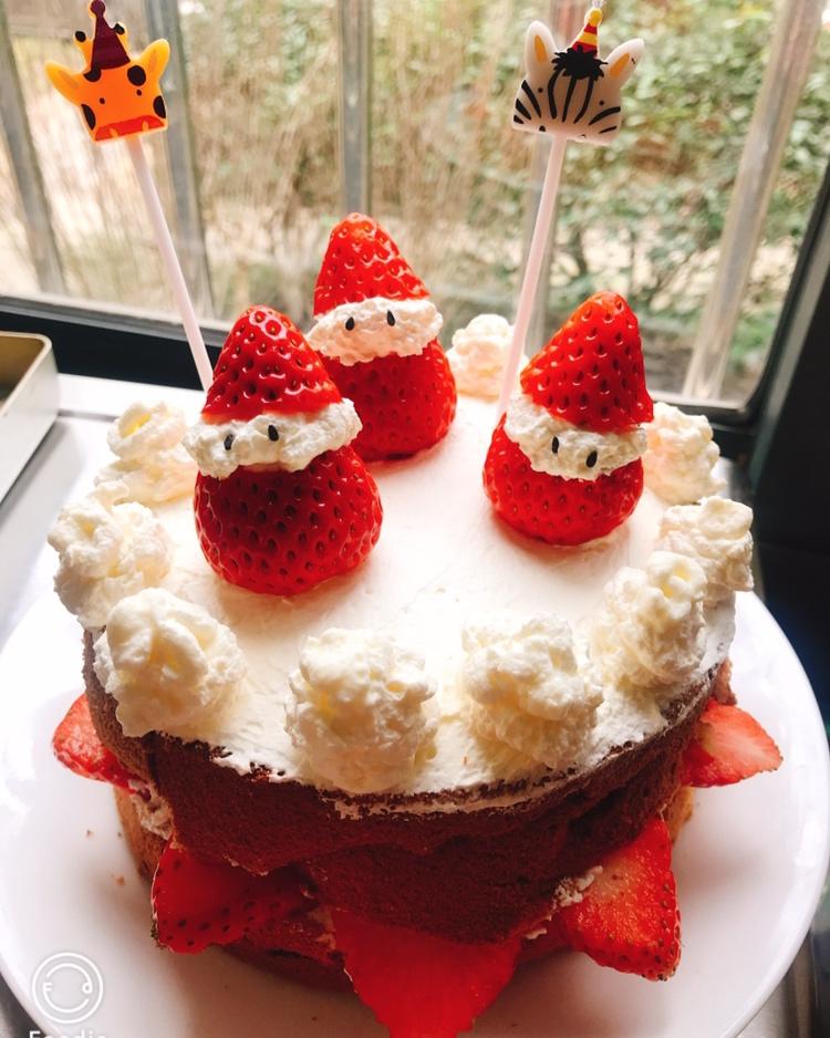 圣诞草莓雪人 红丝绒戚风裸蛋糕