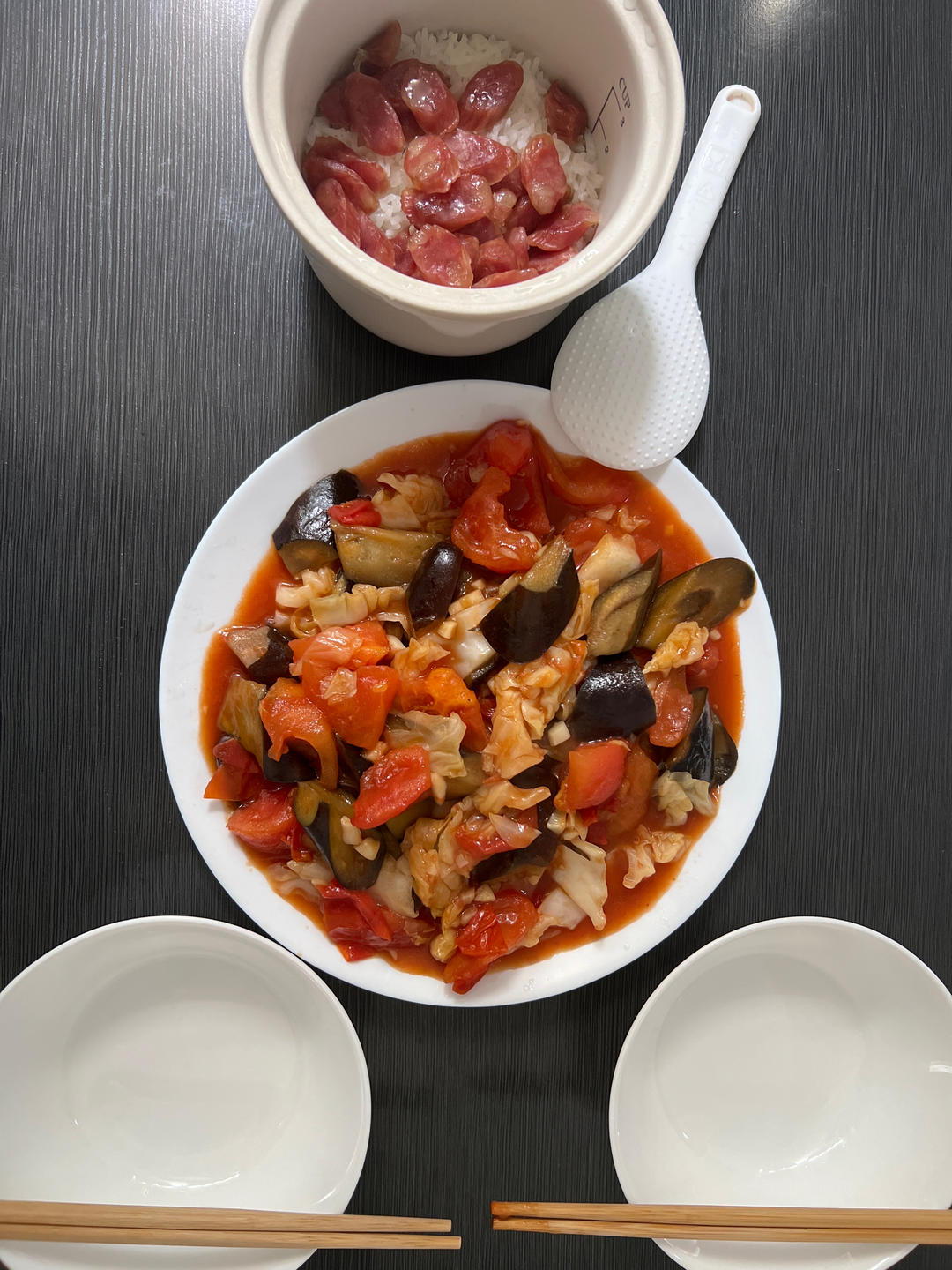 5分钟快手下饭菜#番茄炒茄子🍅番茄家族