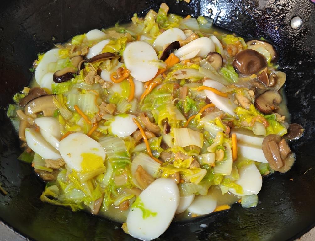 黄芽菜干贝炒年糕