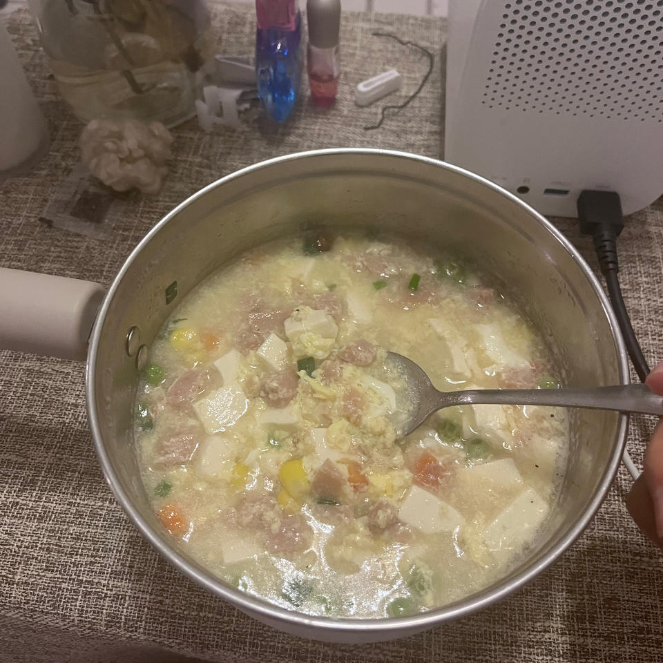 减脂餐｜鸡蛋火腿豆腐羹，清淡爽口‼️