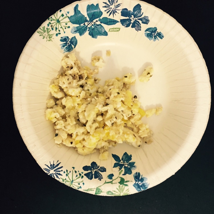 No oil scrambled egg with oregano and salt