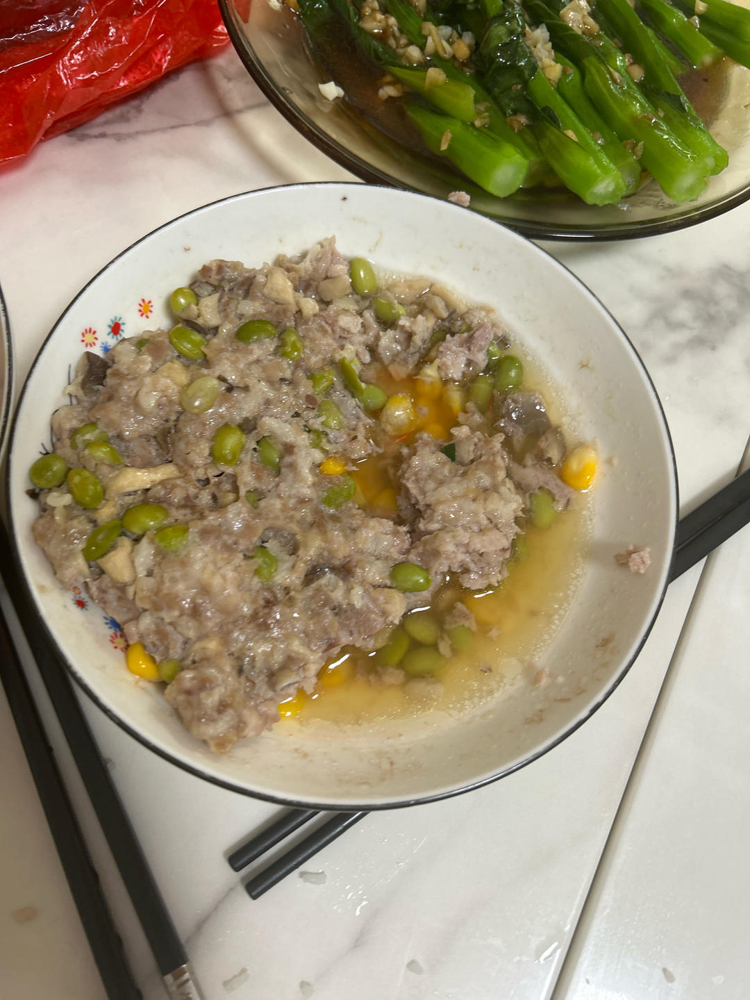 毛豆子菌菇蒸肉饼