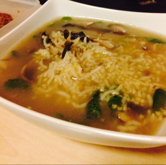 炒米青菜蘑菇粥
