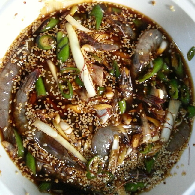 苹果天做的生腌虾