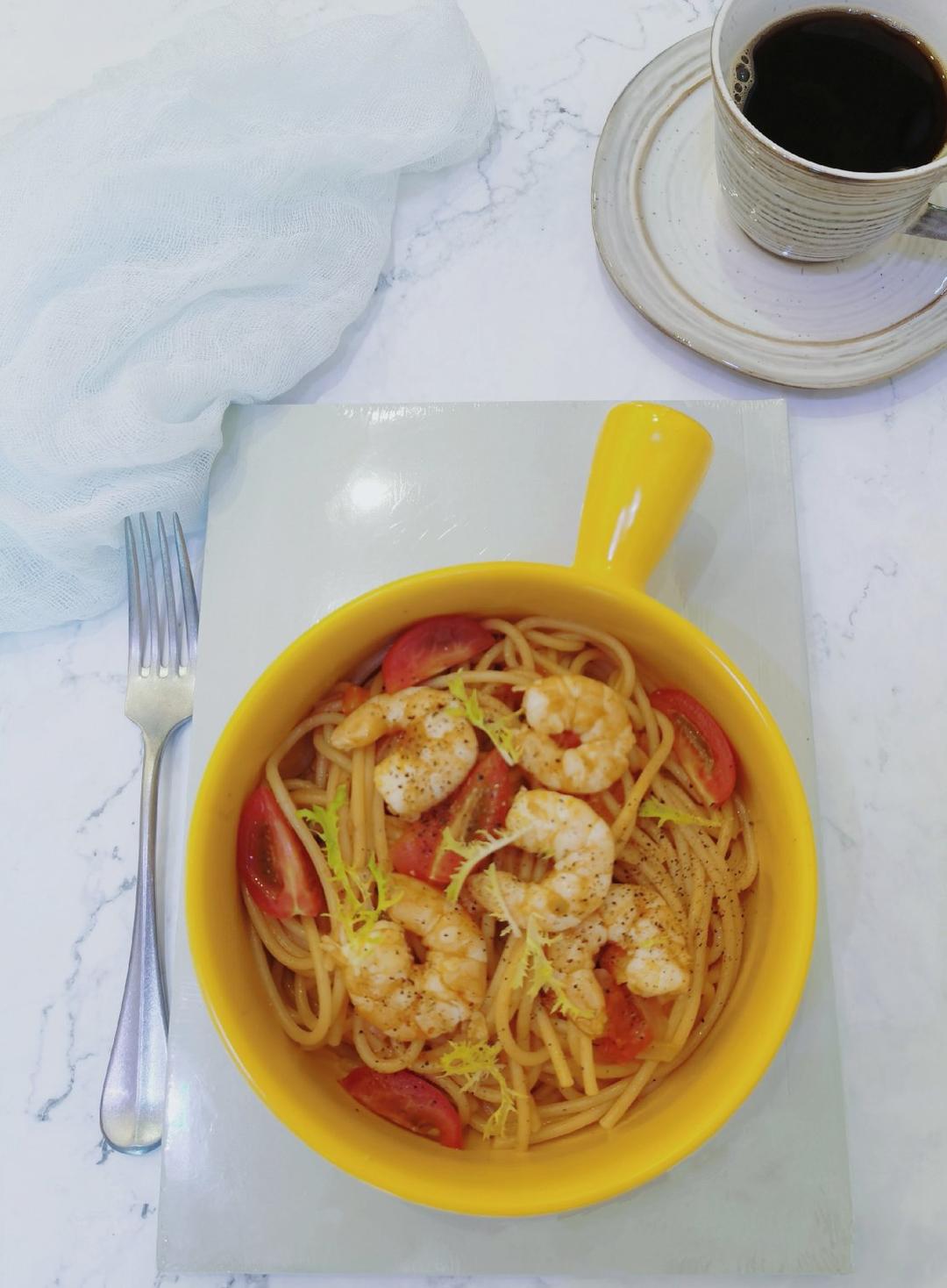 好吃不胖的番茄虾仁意面【松下分体式饭煲】