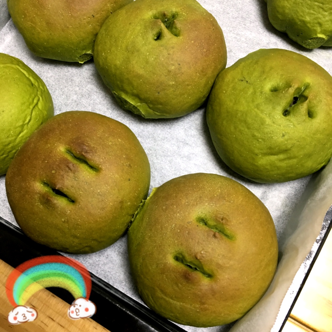 抹茶豆沙小面包（无油脂）