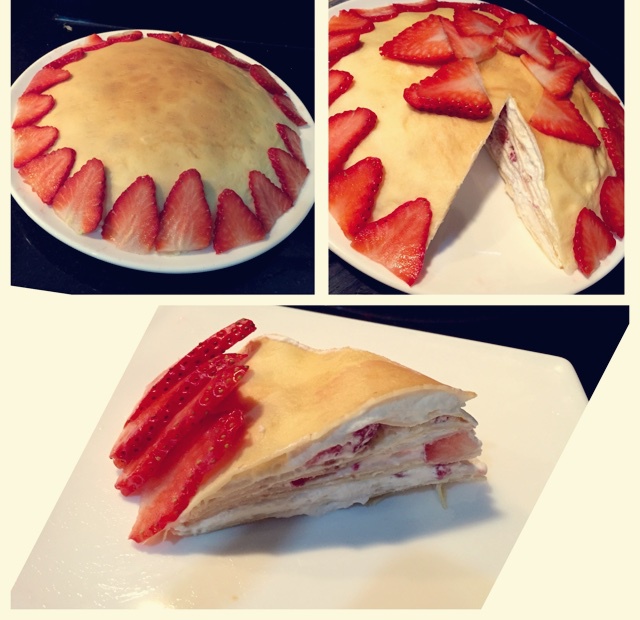抹茶草莓千层蛋糕（可丽饼）mille crepe cake