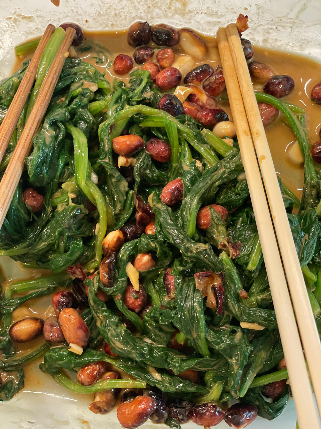 麻酱拌菠菜，陈醋菠菜花生米