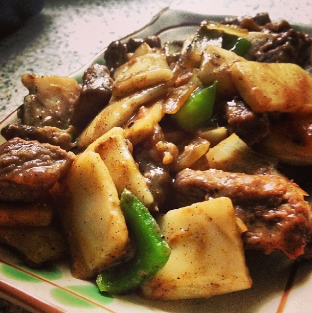 黑椒年糕牛肉粒