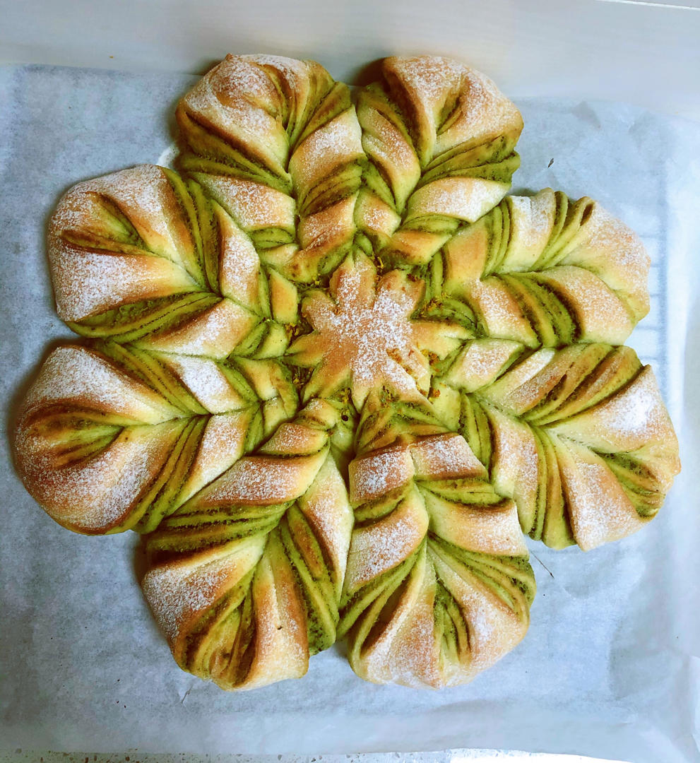 抹茶奶酥❄️圣诞雪花面包｜一次发酵