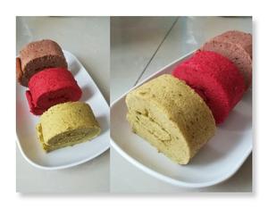 三味蛋糕卷                                    (抹茶，可可，红曲)的做法 步骤16