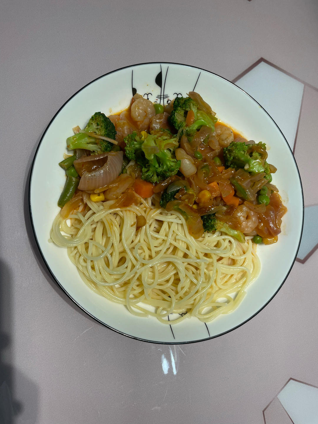超快手番茄虾仁意面—冰箱冷冻食材