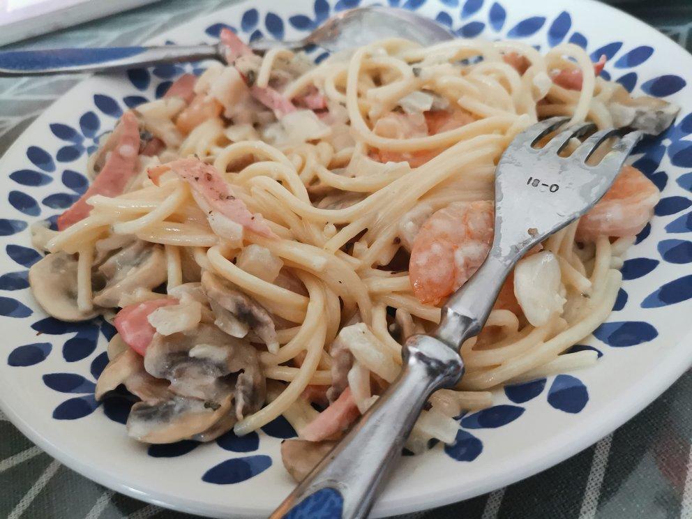 白蘑菇奶油培根意面