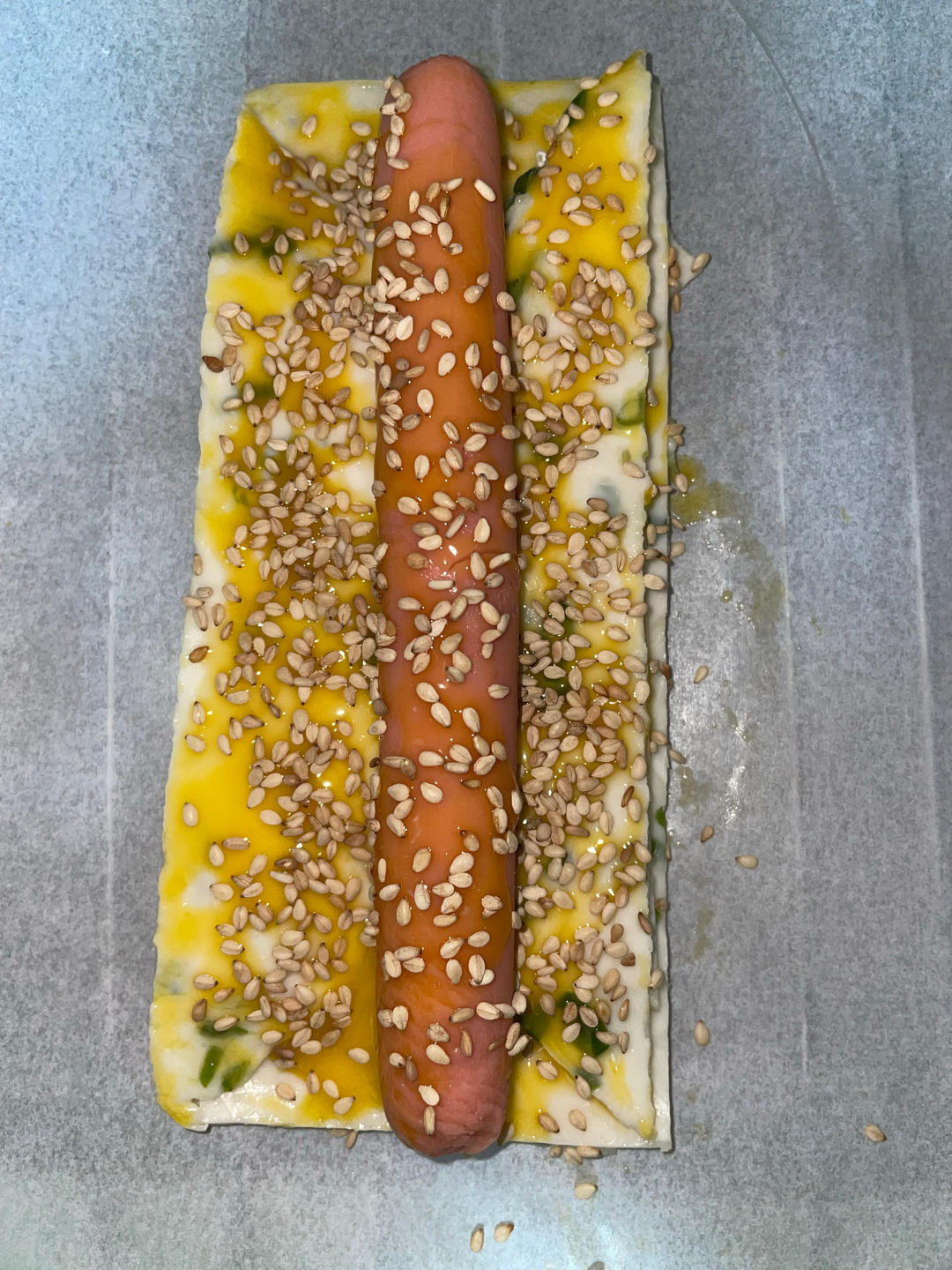 快手早餐-手抓饼烤箱版（只需手抓饼、蛋黄、火腿肠）