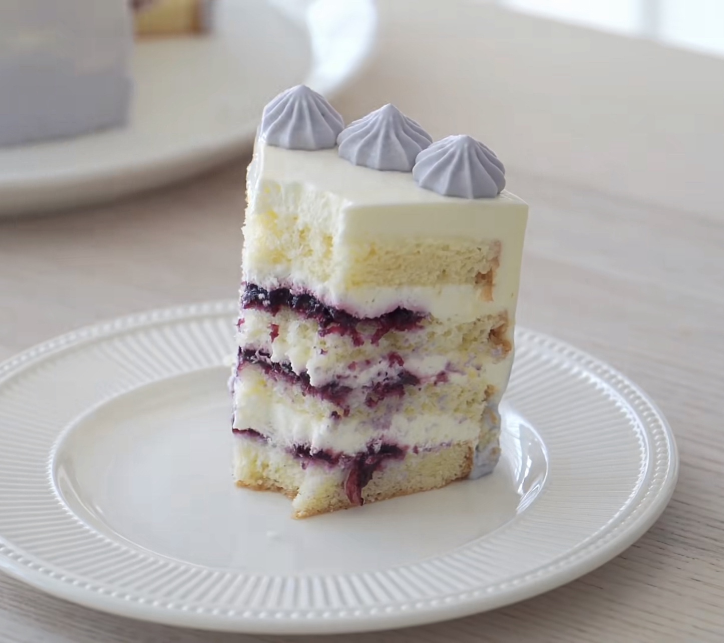 附蓝莓酱做法#低糖好吃的蓝莓奶油蛋糕～的做法 步骤46