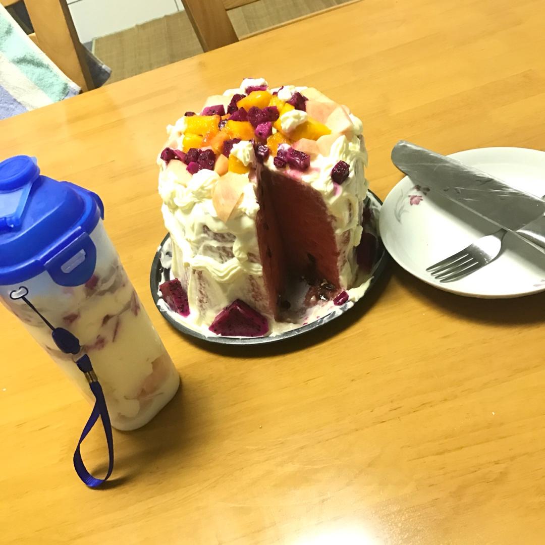 丧心病狂的免烤西瓜蛋糕