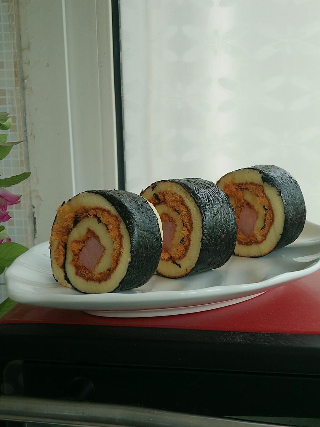 美惠1做的【蛋糕卷寿司】海苔肉松蛋卷